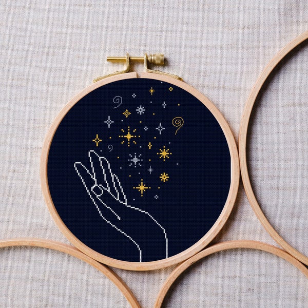 Celestial Hand, Star Cross Stitch Pattern, Embroidery Pattern