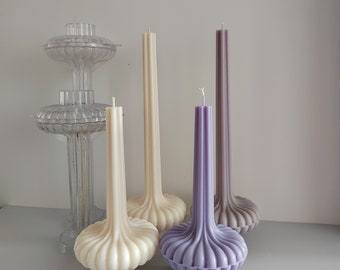 DIY Unique Aesthetic Ribbed Taper Pillar Candle mold,Tall Striped Soy Wax Molds,sculpture Column Acrylic Plastic Mould