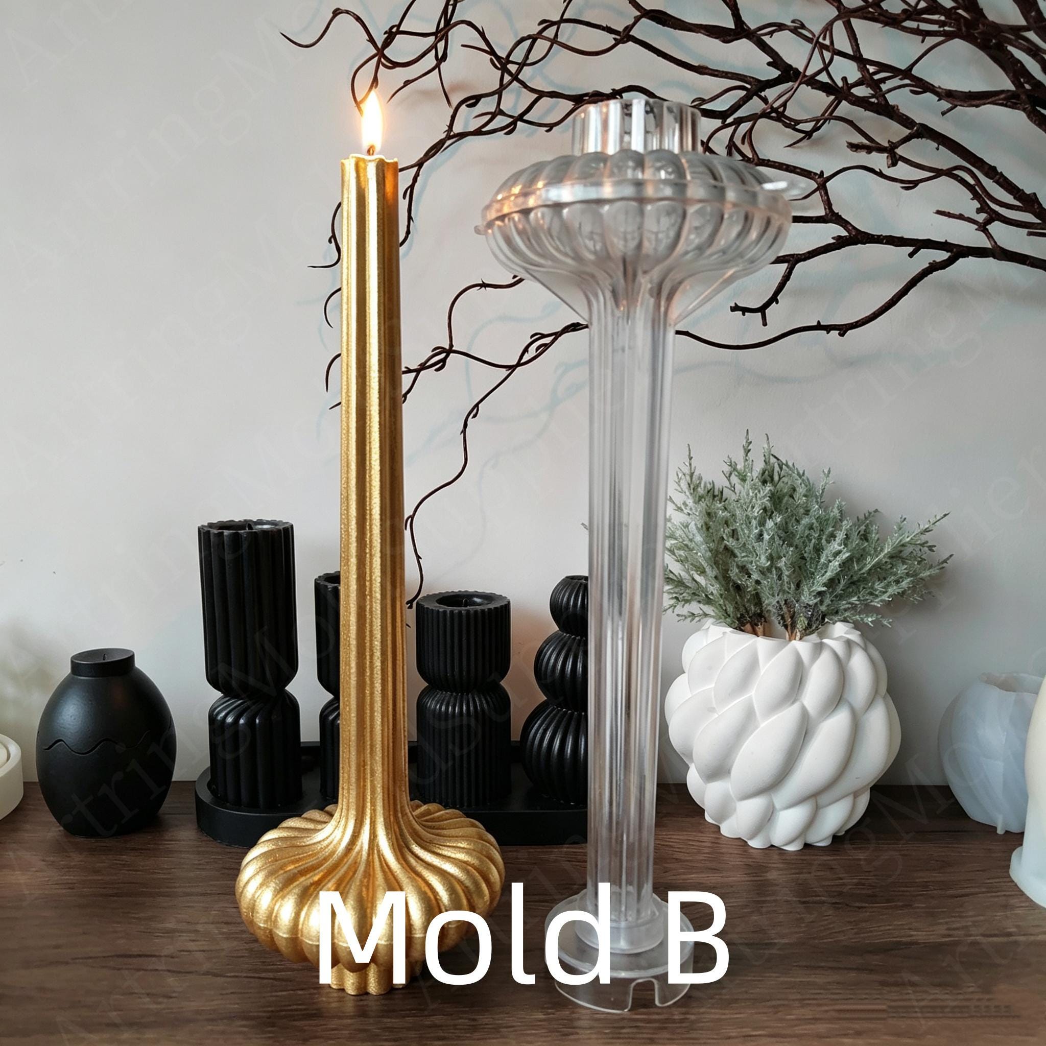 DIY Unique Aesthetic Ribbed Taper Pillar Candle Mold,tall Striped