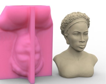 Afro Women Bust Statue Candle Silicone Mould Goddess African Female Figures Candle Mold For Making Beautiful Black Lady Wax Mold Home Decor
