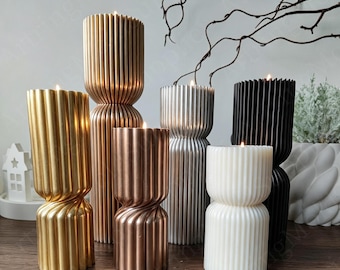Candle Silicone Mold Tall Cylindrical Twirl Pillar Candle Mold Ribbed Aesthetic Twist Swirl Silicone Mold For Making Decorative