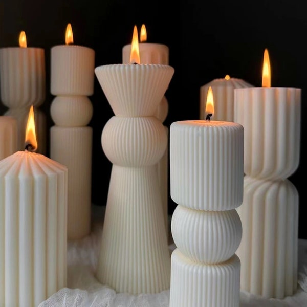 Boule à clip géométrique, colonne verticale, colonne à rayures, moule en silicone pour la fabrication de bougies esthétiques, grand pilier esthétique décoratif en cire de soja