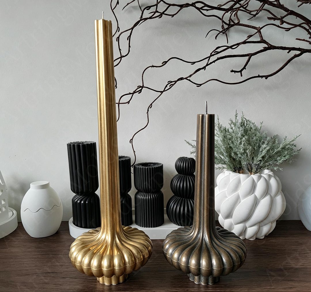 DIY Unique Aesthetic Ribbed Taper Pillar Candle Mold,tall Striped