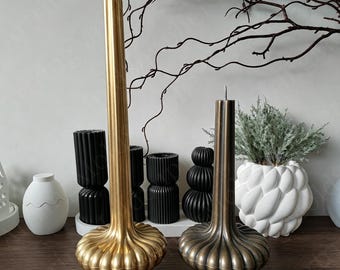 DIY Unique Aesthetic Ribbed Taper Pillar Candle mold,Tall Striped Soy Wax Molds,sculpture Column Acrylic Plastic Mould