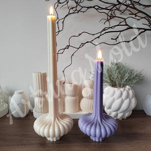 DIY Unique Aesthetic Ribbed Taper Pillar Candle mold,Tall Striped Soy Wax Molds,sculpture Column Acrylic Plastic Mould