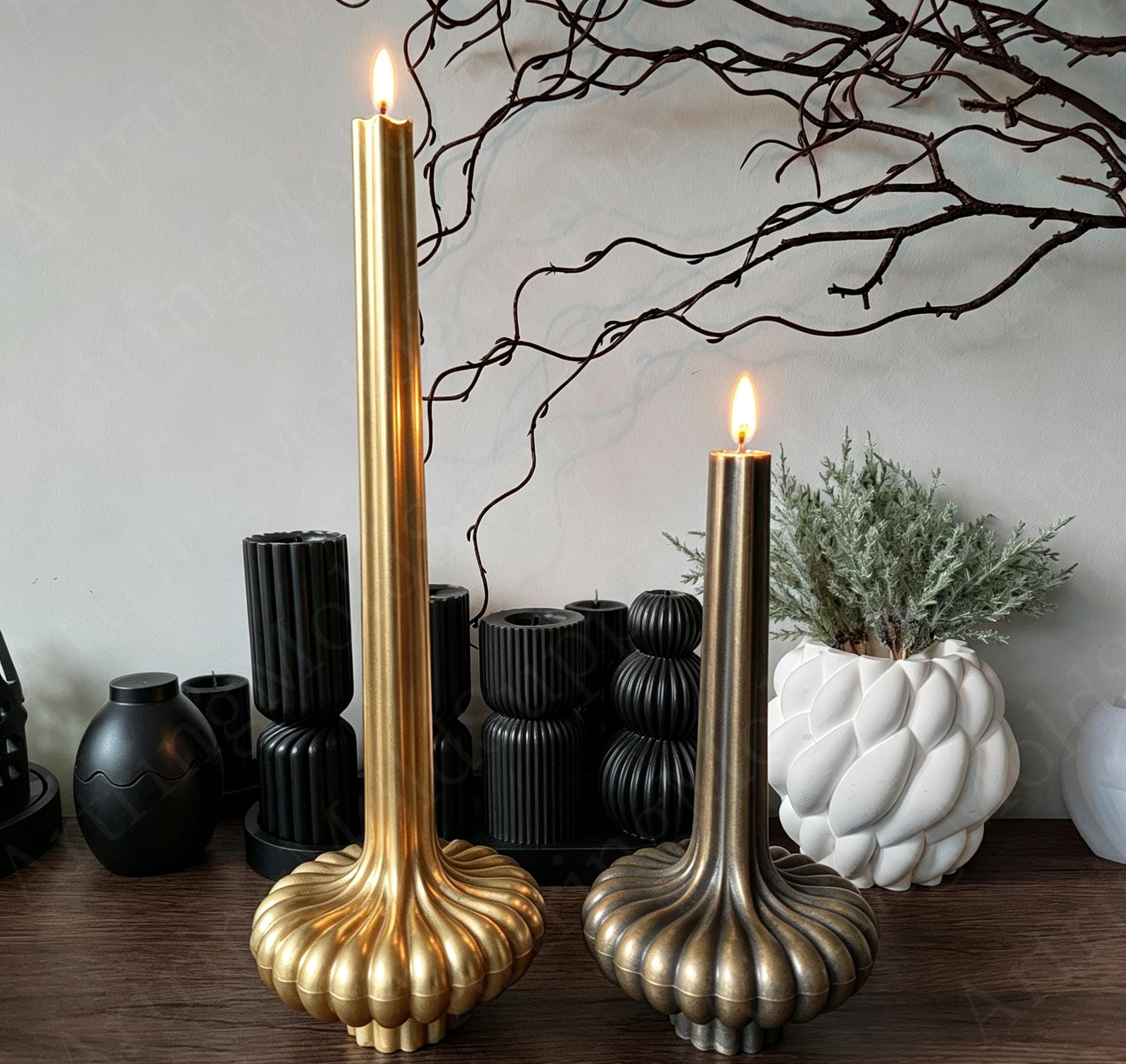 DIY Unique Aesthetic Ribbed Taper Pillar Candle Mold,tall Striped