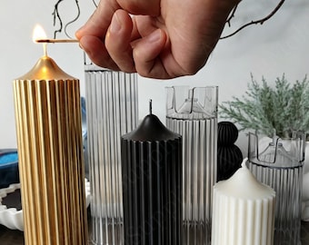 Striped Ribbed Taper Pillar Candle mold,Tall Striped Soy Wax Molds,sculpture Column Acrylic Plastic Mould