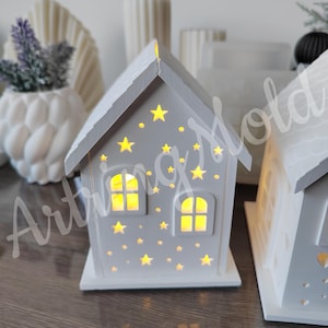 Molde de silicona para faro, molde de casa estrellada con techo, moldes de silicona para casa de corazón, molde Raysin para hacer portavelas.