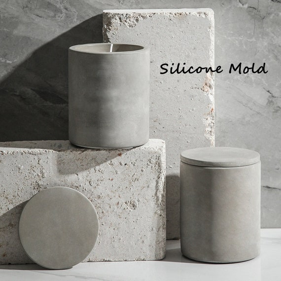 Candle Making Round Concrete Candle Vessel Molds With Lid Mold Resin