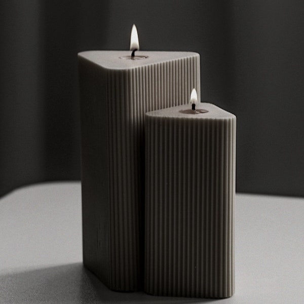 Geometric Ridged Ripples Unique Taper Striped Candle mould ,Unique Large Aesthetic Pillar Mold for Making Scented Soy Wax Decorative
