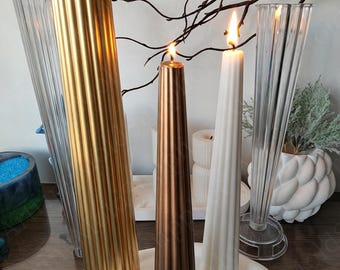 Taper Pillar Candle mold,Tall Striped Soy Wax Molds,sculpture Column Acrylic Plastic Mould