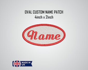 Personalisierter Name gesticktes Eisen auf Namensschild - Garage Namensschild - Name Aufnäher - Uniform Name Patch - Klett- und Aufnähoptionen