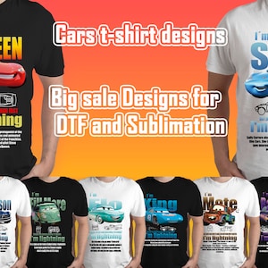 Puede incluir: Una colección de diseños de camisetas con personajes de la película Cars de Disney Pixar. Los diseños incluyen Rayo McQueen, Sally, Doc Hudson, Mate y Ramone. El texto en las camisetas dice "Soy Rayo".
