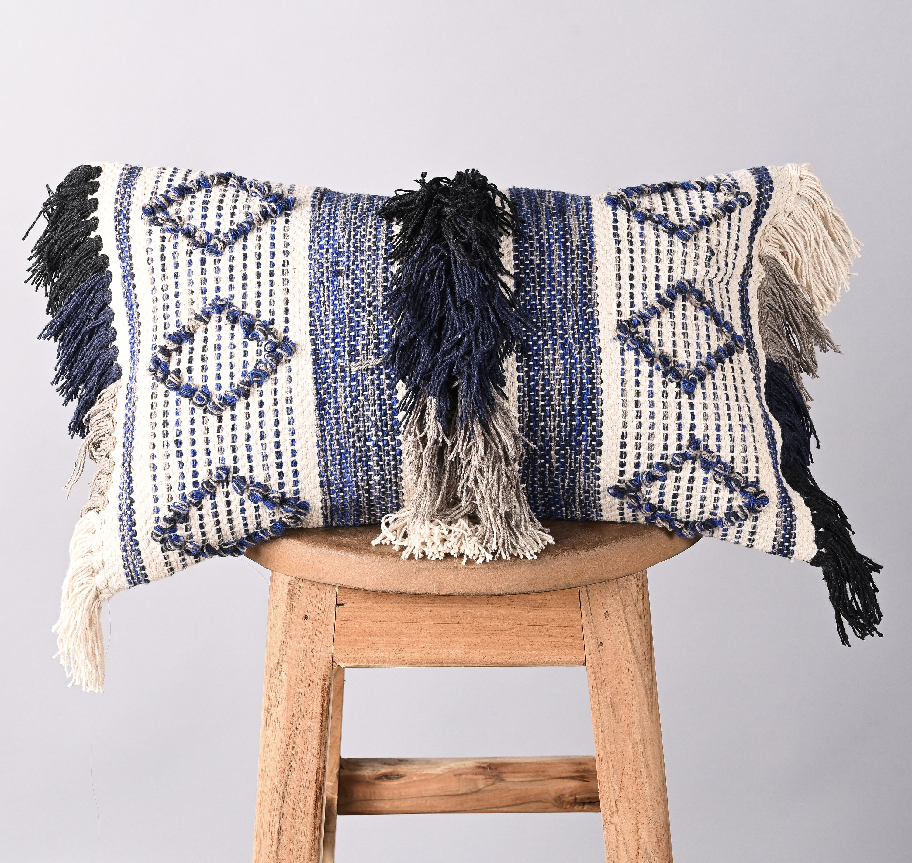 Housse d'oreiller Lombaire Boho, Décoration Intérieure Housse de Coussin à Franges, Bleu, Oreiller T