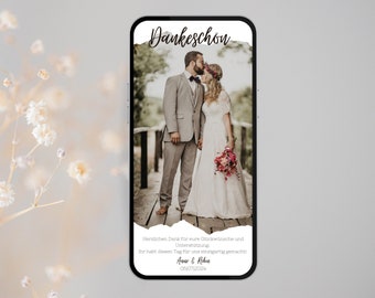 digitale Dankeskarte zur Hochzeit mit Foto | personalisierte Danksagung mit Bild | WhatsApp Danksagungskarte Hochzeit | minimalistisch