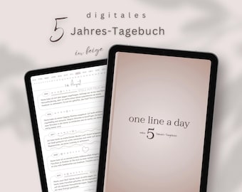 digitales 5 Jahres Tagebuch, undatierter Jahresplaner zur Selbstreflexion in beige, Jahreskalender für iPad und Tablet