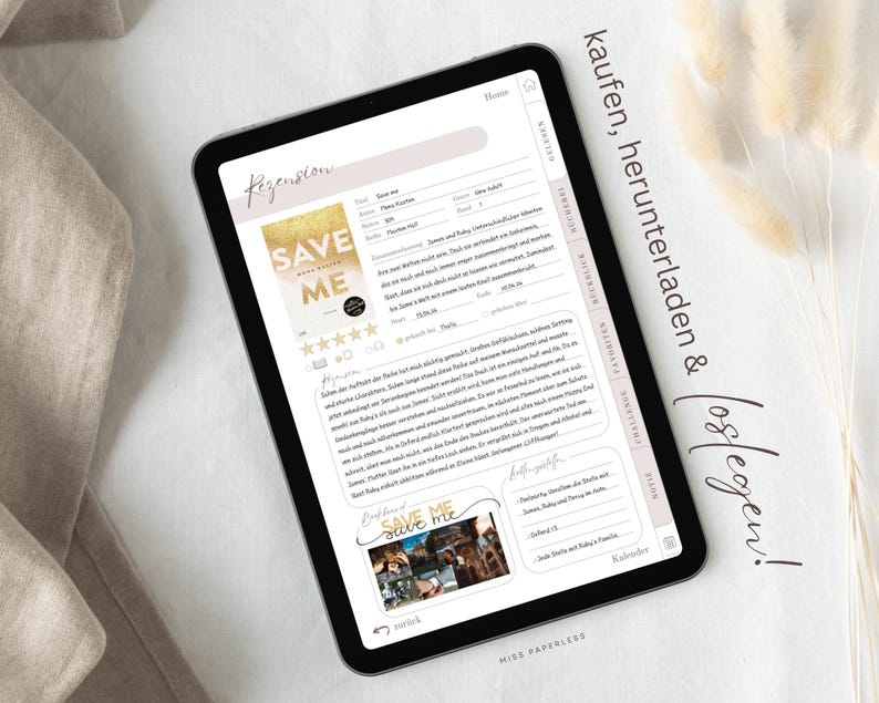 Digital läsdagbok (tyska) | Bokdagbok för Goodnotes etc. | 270 recensioner | Bullet journal för bokhyllor | Läsplanerare för bokälskare bild 10