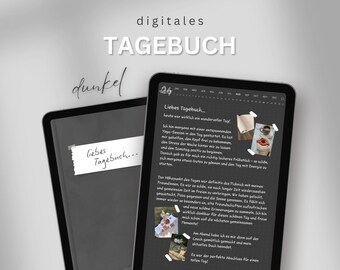digitales Tagebuch deutsch | undatiertes Tagesjournal | Selbstfürsorge Planer | kariert, liniert, gepunktet, blanko | 4 Stück in dunkel