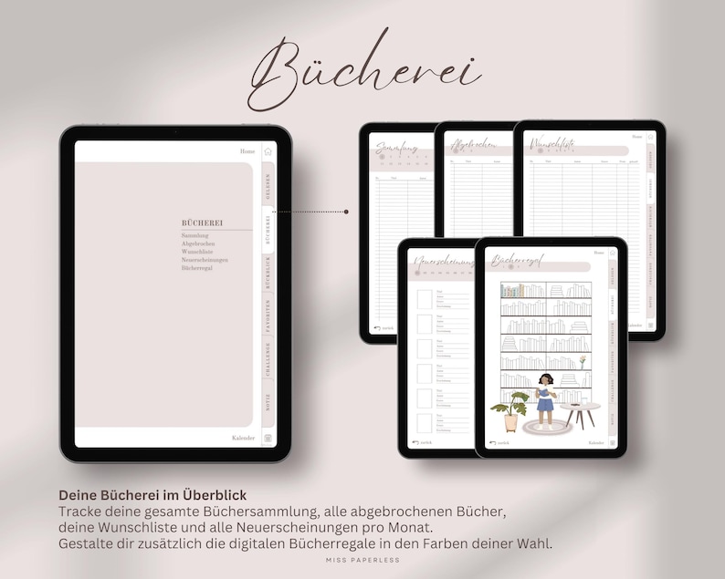 Digital läsdagbok (tyska) | Bokdagbok för Goodnotes etc. | 270 recensioner | Bullet journal för bokhyllor | Läsplanerare för bokälskare bild 4