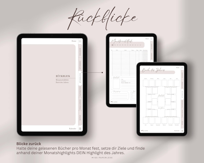 Digital läsdagbok (tyska) | Bokdagbok för Goodnotes etc. | 270 recensioner | Bullet journal för bokhyllor | Läsplanerare för bokälskare bild 5