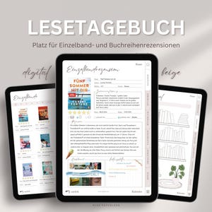 digitales Lesetagebuch deutsch, dein Buch Journal für Buchreihen & Einzelbände für Goodnotes uvm, beige