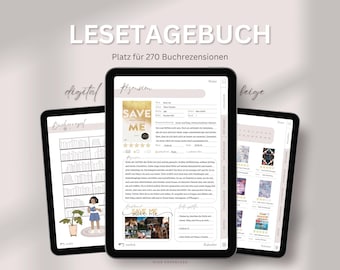 digitales Lesetagebuch deutsch | Buch Journal für Goodnotes etc. | 270 Rezensionen | Bulletjournal Bücherregal | Leseplaner Buchliebhaber