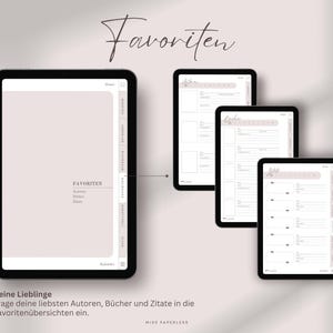 Digital läsdagbok (tyska) | Bokdagbok för Goodnotes etc. | 270 recensioner | Bullet journal för bokhyllor | Läsplanerare för bokälskare bild 6