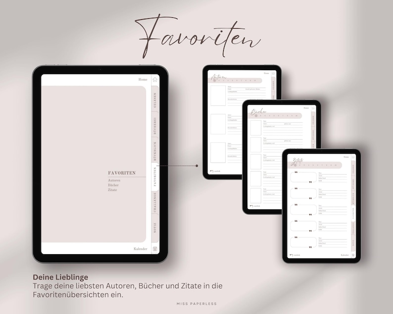 Digital läsdagbok (tyska) | Bokdagbok för Goodnotes etc. | 270 recensioner | Bullet journal för bokhyllor | Läsplanerare för bokälskare bild 6