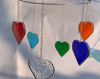 Stained glass gift hearts mobile pendant suncatcher hearts pendant gift