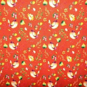 Jersey fabric stretch jersey birds rust brown