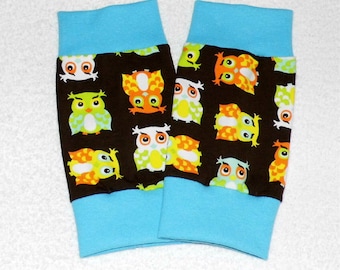 Gauntlets leg warmers owls brown-turquoise