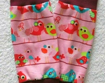 Gauntlets leg warmers for girls little birds pink - wine red handmade