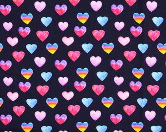 Jersey fabric stretch jersey digital print hearts dark blue