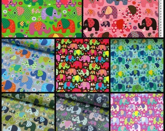 Tessuto jersey elasticizzato in jersey per bambini, scelta colore elefanti
