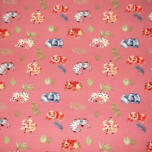 Sweat fabric stretch sweat zoo animals old pink