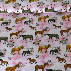 Jersey Jerseystoff  Kinderstoff  Pferdchen Pferde Rosa