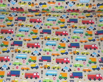 Jersey fabric children's fabric cars vehicles beige