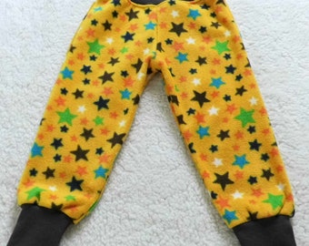 Unique trousers made of fleece stars autumn - winter handmade size. 62 - 158 Yellow - Brown