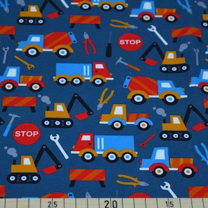 Jersey Stoff Stretchjersey Baustelle Fahrzeuge Autos Dunkelblau