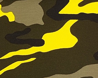 Jersey Stretch Jersey Camouflage Camouflage Pattern Khaki - Yellow