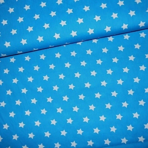 Poplin cotton fabric patchwork fabric stars turquoise - white