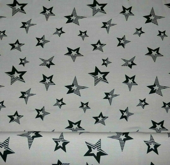 Jersey Stoff Stretchjersey Sterne Grau Schwarz