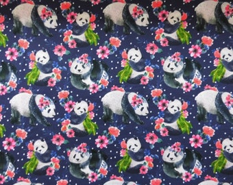 Jersey Jerseystoff  Kinderstoff  Panda Jogi  Blumen  Dunkelblau