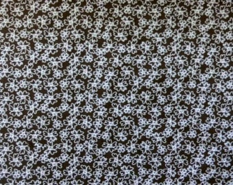 Poplin Cotton Fabric Patchwork Scattered Flowers Brown - White