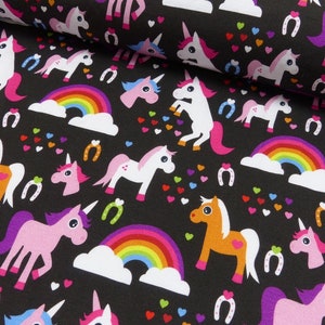 Jersey Stoff Kinderstoff Regenbogen Pferdchen