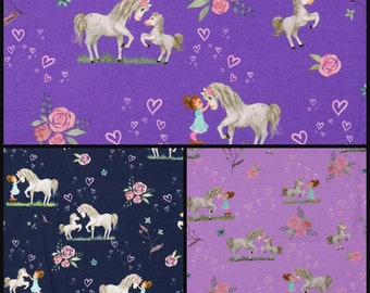 Tessuto jersey jersey elasticizzato tessuto per bambini cavallo selezione colori venduto al metro