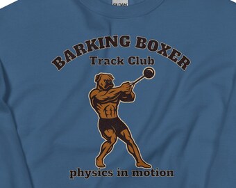 Hammer "Physics in Motion" Sweatshirt • Track & Field Thrower Crewneck • Hammer Throw Athlete Pullover • Barking Boxer Athletic Apparel.