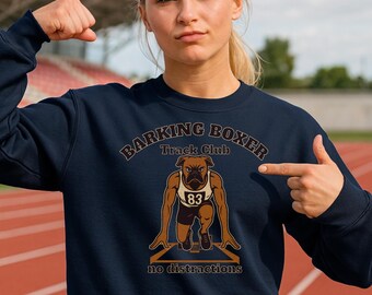 Sprinter's "No Distractions" Sweatshirt • Track & Field Sprinter Crewneck • Runner Athlete Pullover • Barking Boxer Athletic Apparel