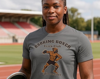 Discuss "Spin Master" T‑Shirt • Track & Field Thrower Tee • Discuss Athlete Shirt • Barking Boxer Athletic Apparel.