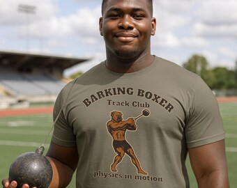 Physics in Motion • Hammer Throw - Track Athlete Graphic Shirt • Bella Canvas 3001 • Barking Boxer.